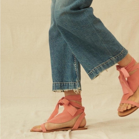 THE GREAT. Shoes - New The Great. The Scarf Tie Flamingo Pink Suede Flat Sandal Size 9.5